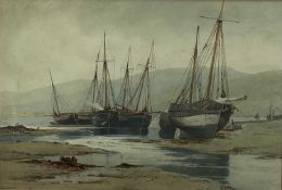 Charles L. Saunders (1855-1915) - watercolour in glazed gilt frame - fishing boats at low tide