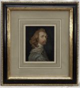 17th century style, watercolour portrait of a Cavalier, 17 x 14cm glazed frame