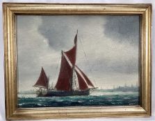 Jack Rigg, oil on board, Thames Barge