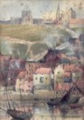 John Sowden (1838-1926) signed watercolour 1909 - Whitby East Cliff, 18cm x 12.5cm, in glazed frame