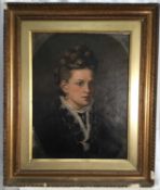 19th century oil on canvas, Lady in black , in gilt frame