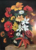 Contempory oil on board, Still life of flowers, indistinctly signed
