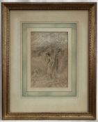 Anthony Devis (1729-1816/17) pencil and wash, figure and dog in a landscape, signed with initial, 19