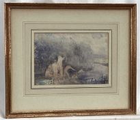 Manner of Henry Scott Tuke (1858-1929) watercolour - Figures bathing, indistinctly signed, 17 x 25cm