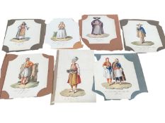 Group of seven 1820s watercolour illustrations depicting figures in national costume to include Alba