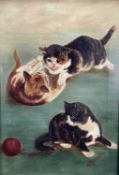 G. Goodall, oil on canvas, Kittens playing, signed, in silver frame, circa 1900. 35 x 24cm.