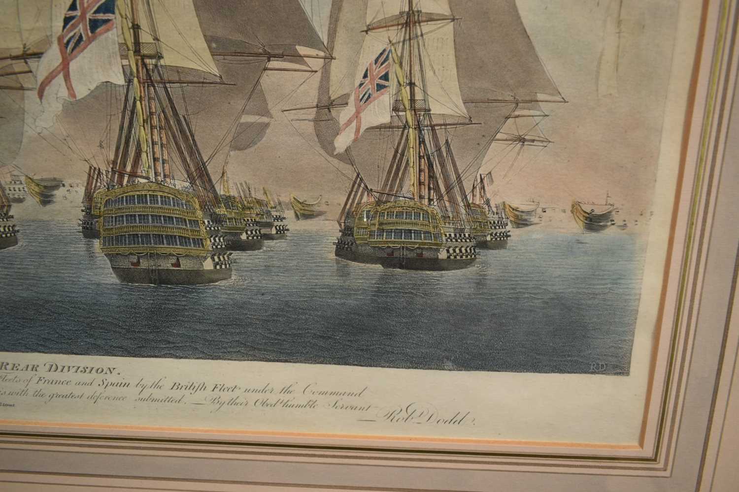 After R. Dodd, mid 19th century hand coloured engraving - 'Battle of Trafalgar, Rear Division', publ - Image 6 of 10