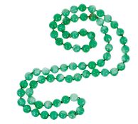 Chinese jade/green hardstone bead necklace with a long string of 15.5-16mm beads, approximately 120c