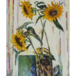 Bernard Chaet "Three Sunflowers" Oil Painting