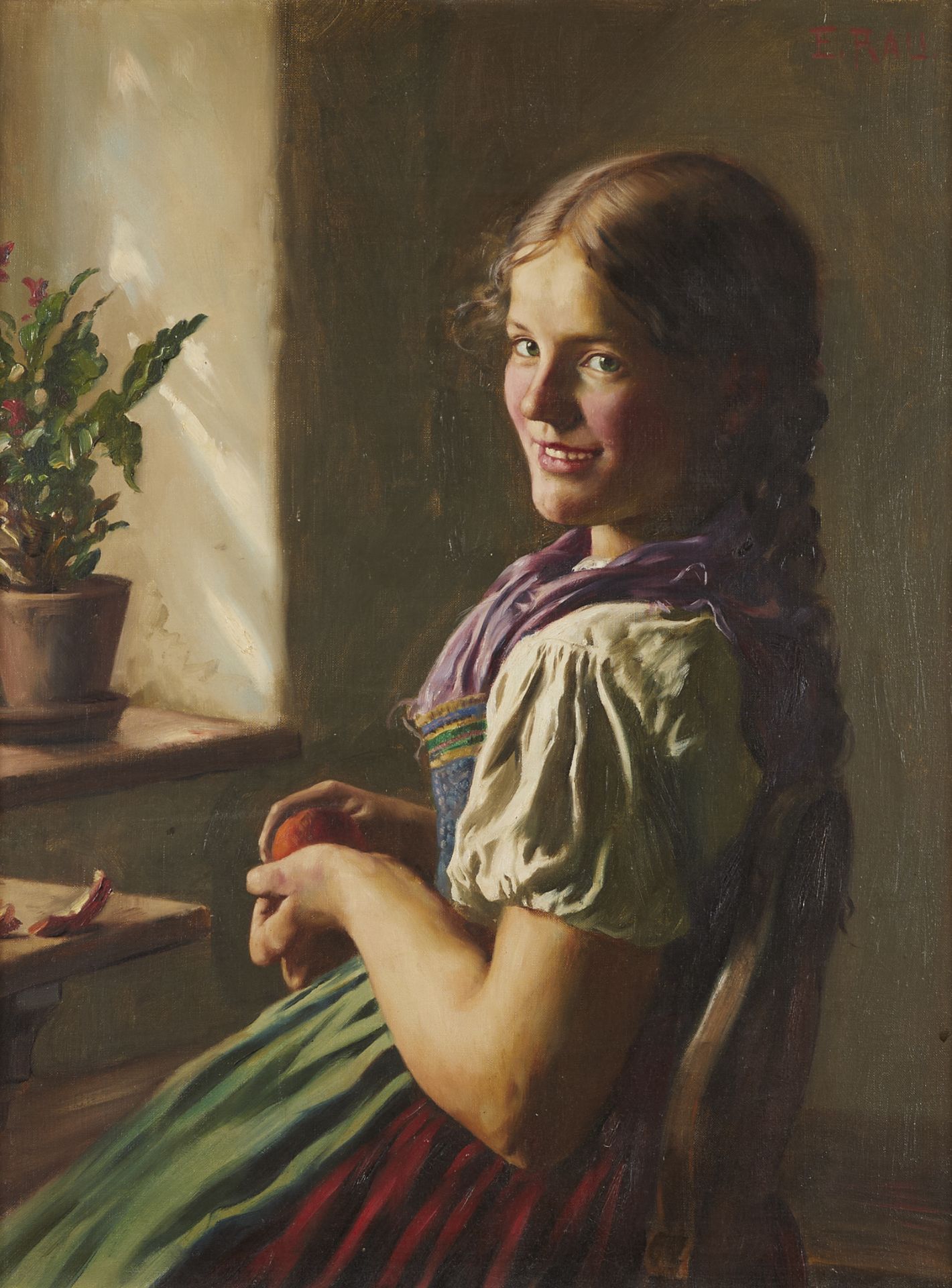 Emil Rau Emil Rau (German, 1858-1937). Oil on canvas portrait painting depicting ...