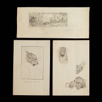 3 Edward Brewer Graphite Sketches Big Cats & Wagon