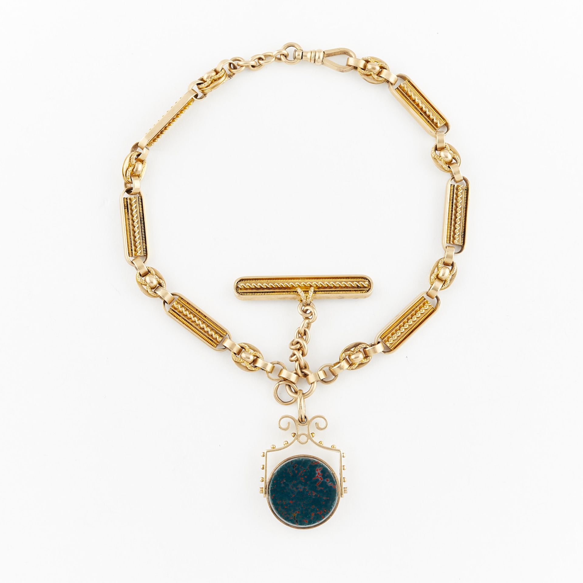 14k Gold Filled Watch Chain & Fob w/ Bloodstone - Image 3 of 6