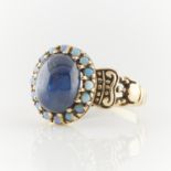 14k Yellow Gold Sapphire Cabochon & Opal Ring