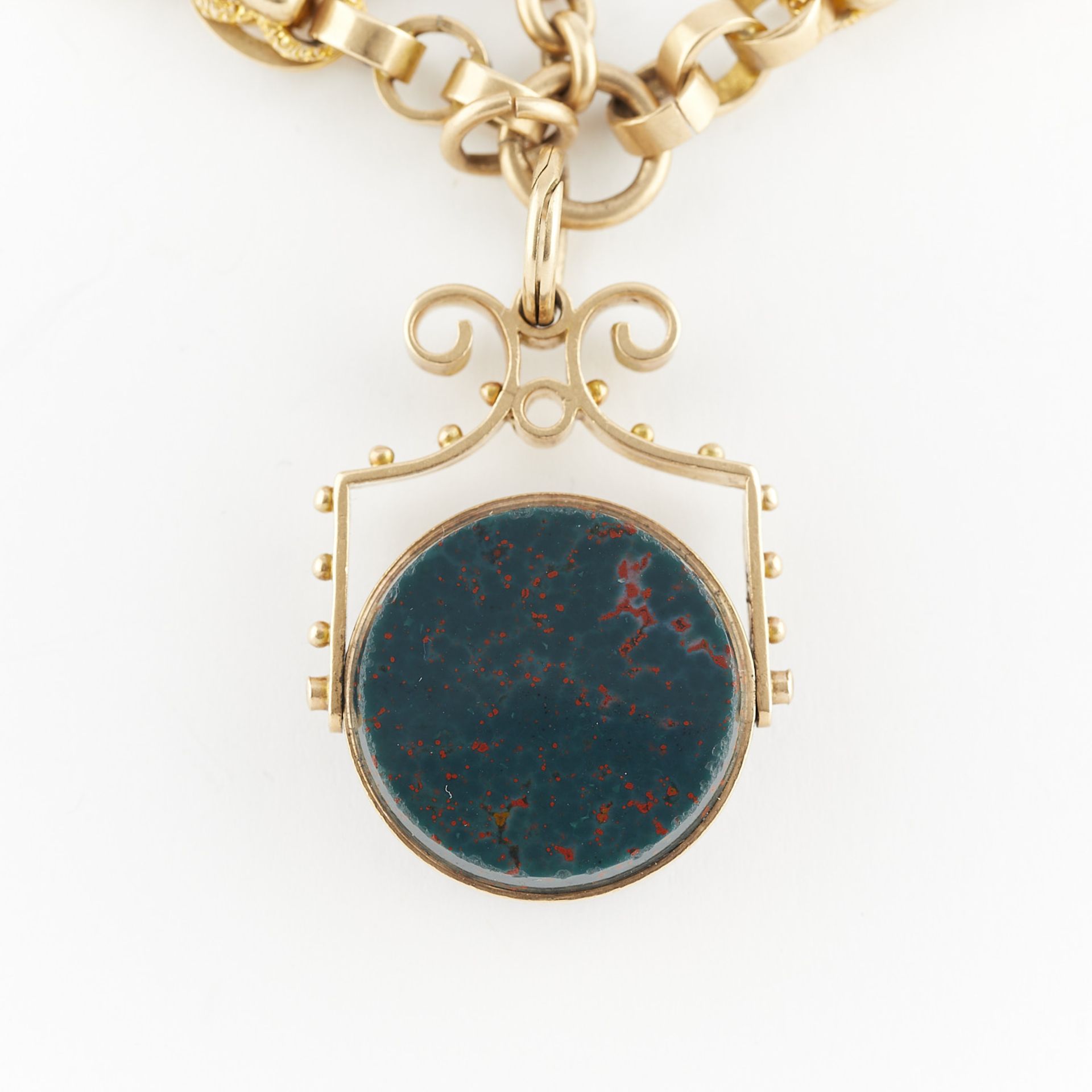 14k Gold Filled Watch Chain & Fob w/ Bloodstone - Image 5 of 6