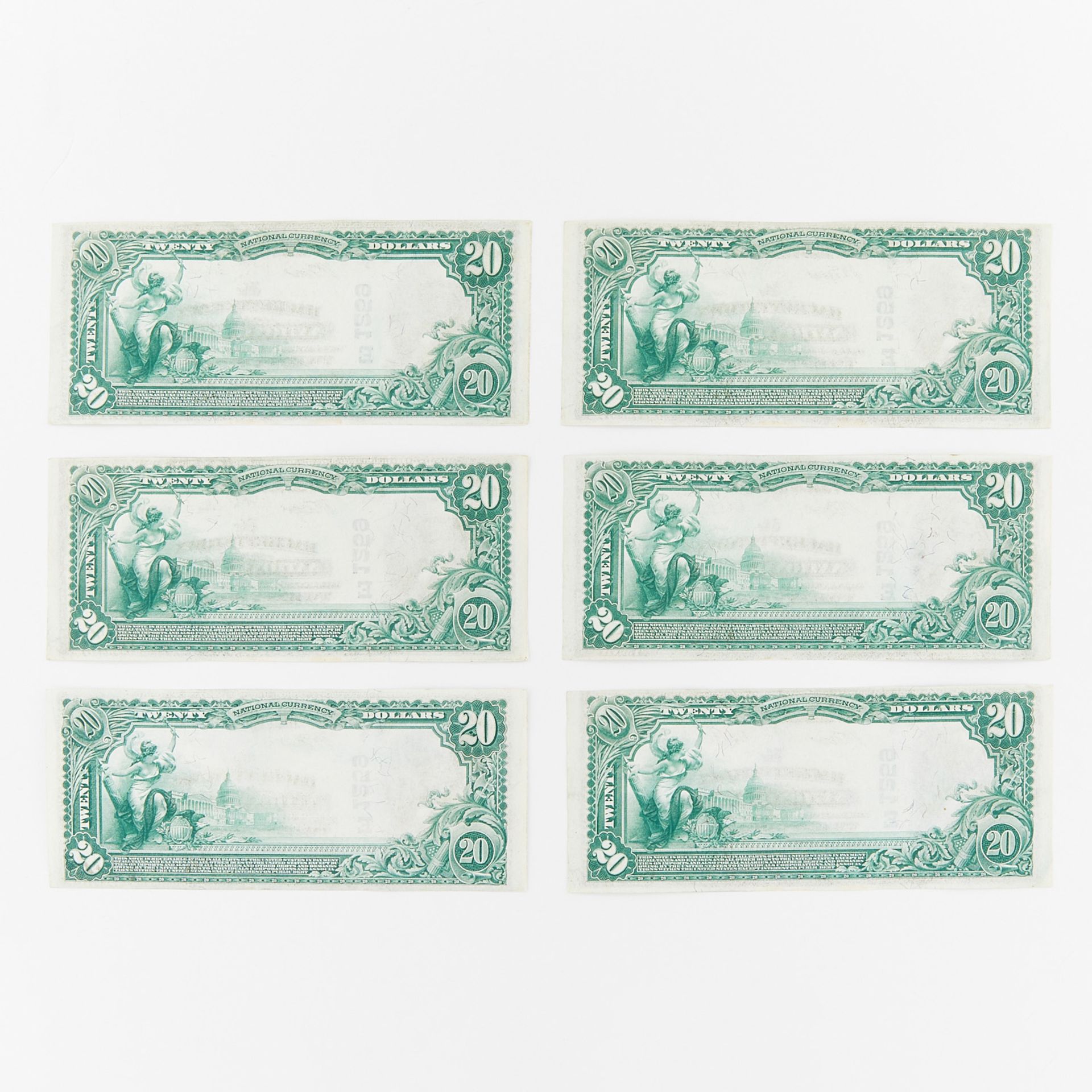 6 1902 $20 Bills Blue Seal Hackettstown Bank - Image 2 of 2