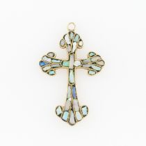 14k Yellow Gold Opal Inlaid Cross Pendant