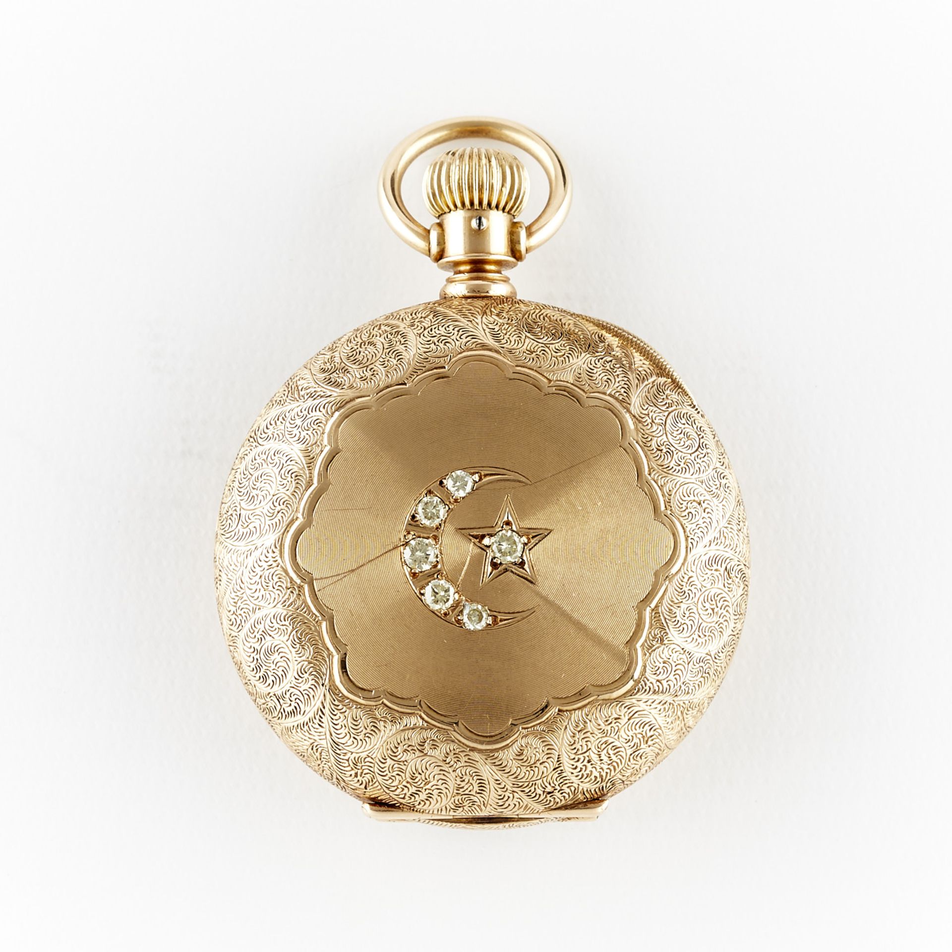 Hampden 14k Gold Pocket Watch w/ Diamonds - Image 3 of 7