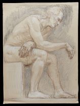 Paul Cadmus Seated Nude Crayon on Paper