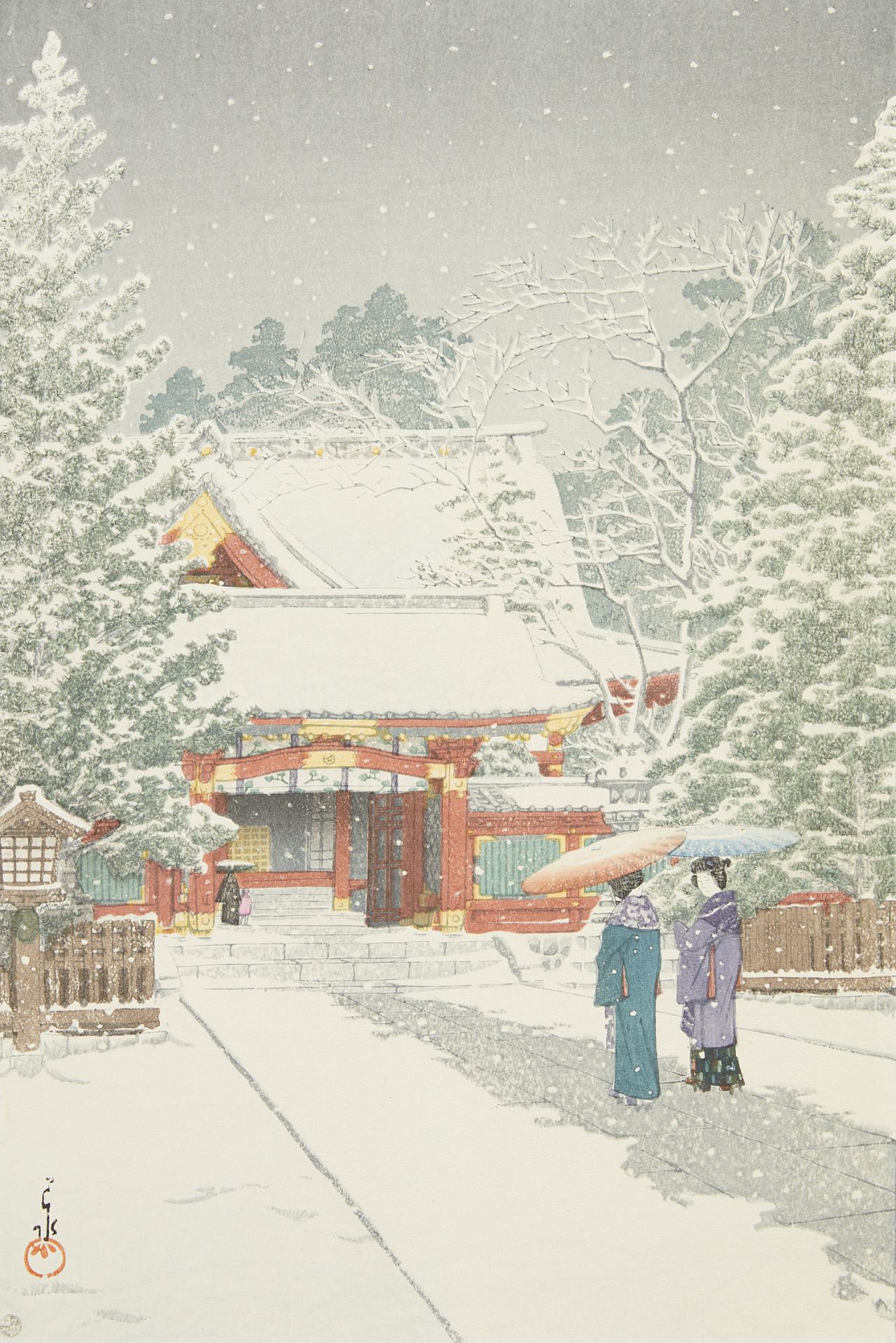 Hasui Kawase "Snow at Hie Shrine Tokyo" Woodblock - Bild 3 aus 6