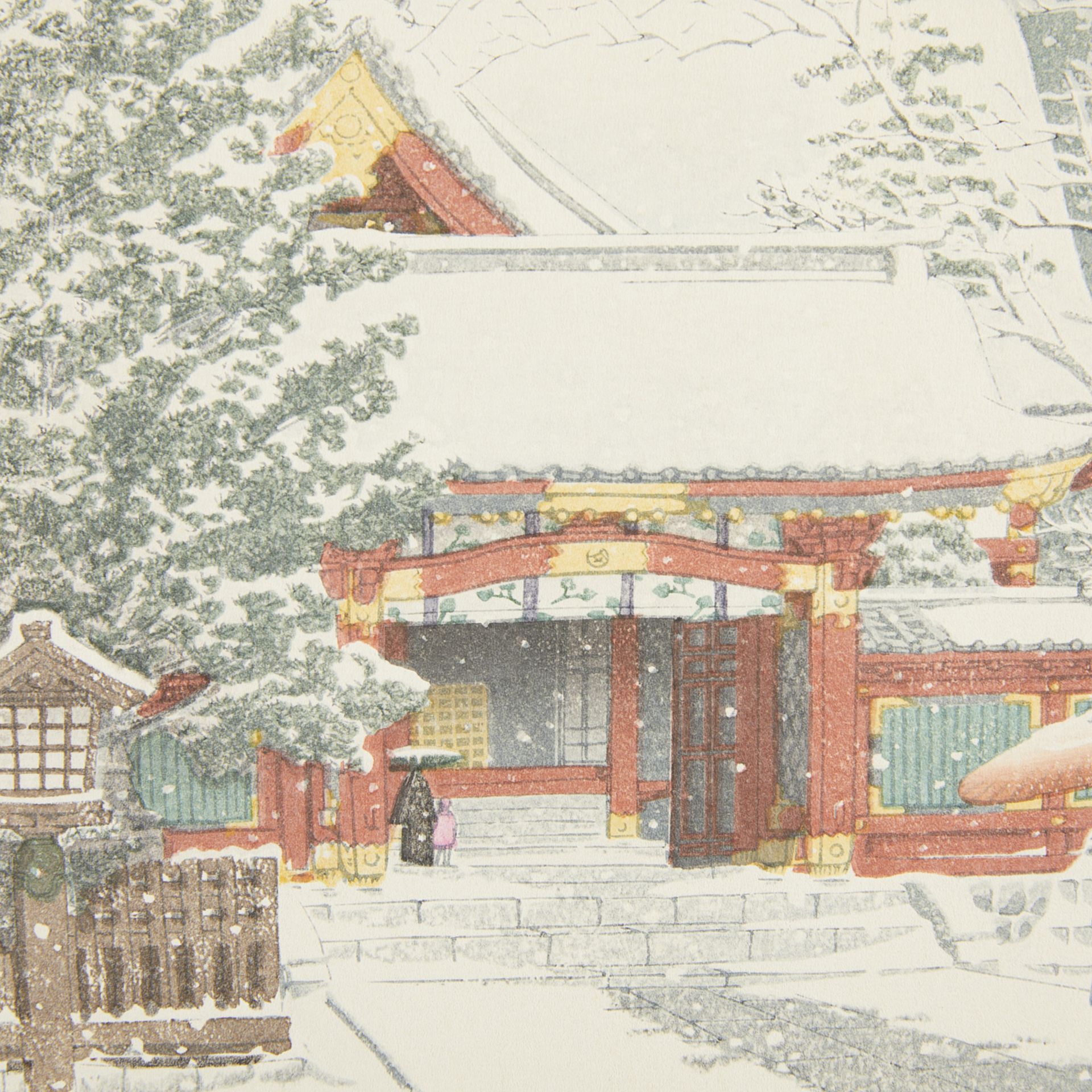 Hasui Kawase "Snow at Hie Shrine Tokyo" Woodblock - Bild 5 aus 6