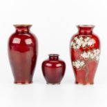 3 Japanese Oxblood Cloisonne Vases