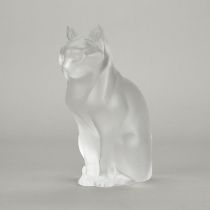 Large Lalique France Frosted Crystal Cat