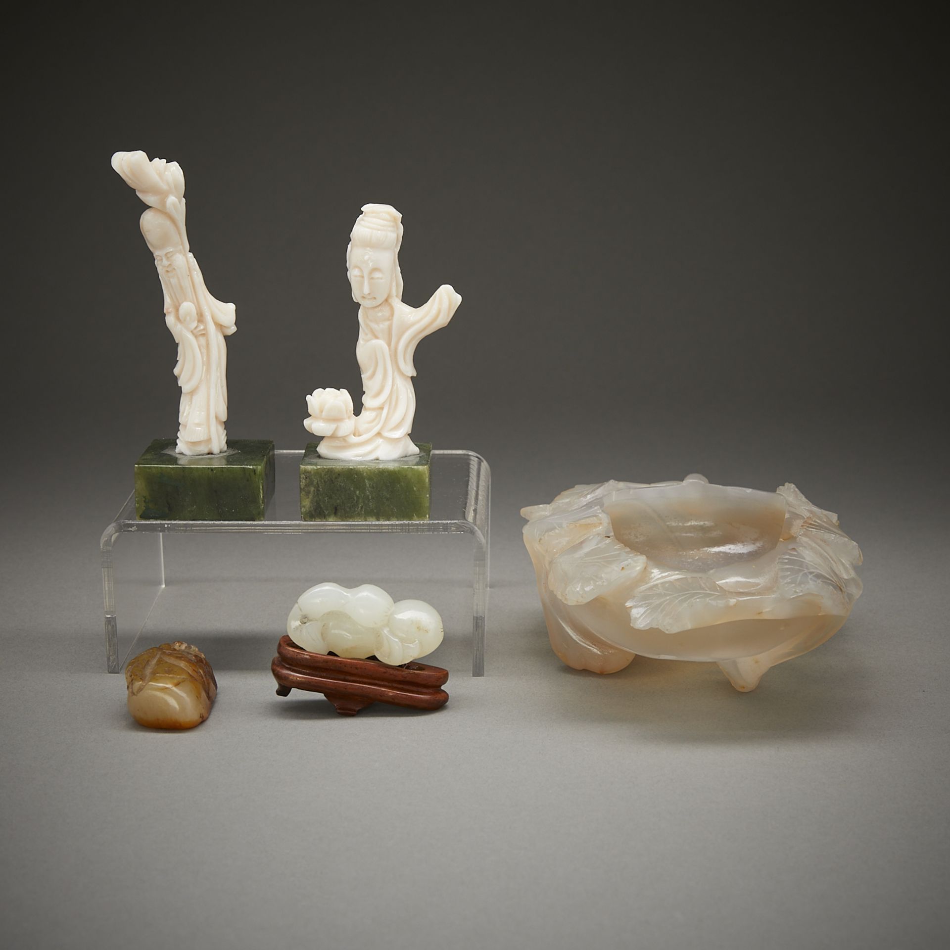 5 Chinese Carvings - Coral, Jade, & Agate