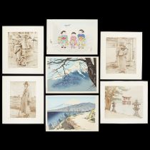 Group of 7 Woodblocks & Etchings