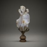 Chinese Blue Agate Carved Finial