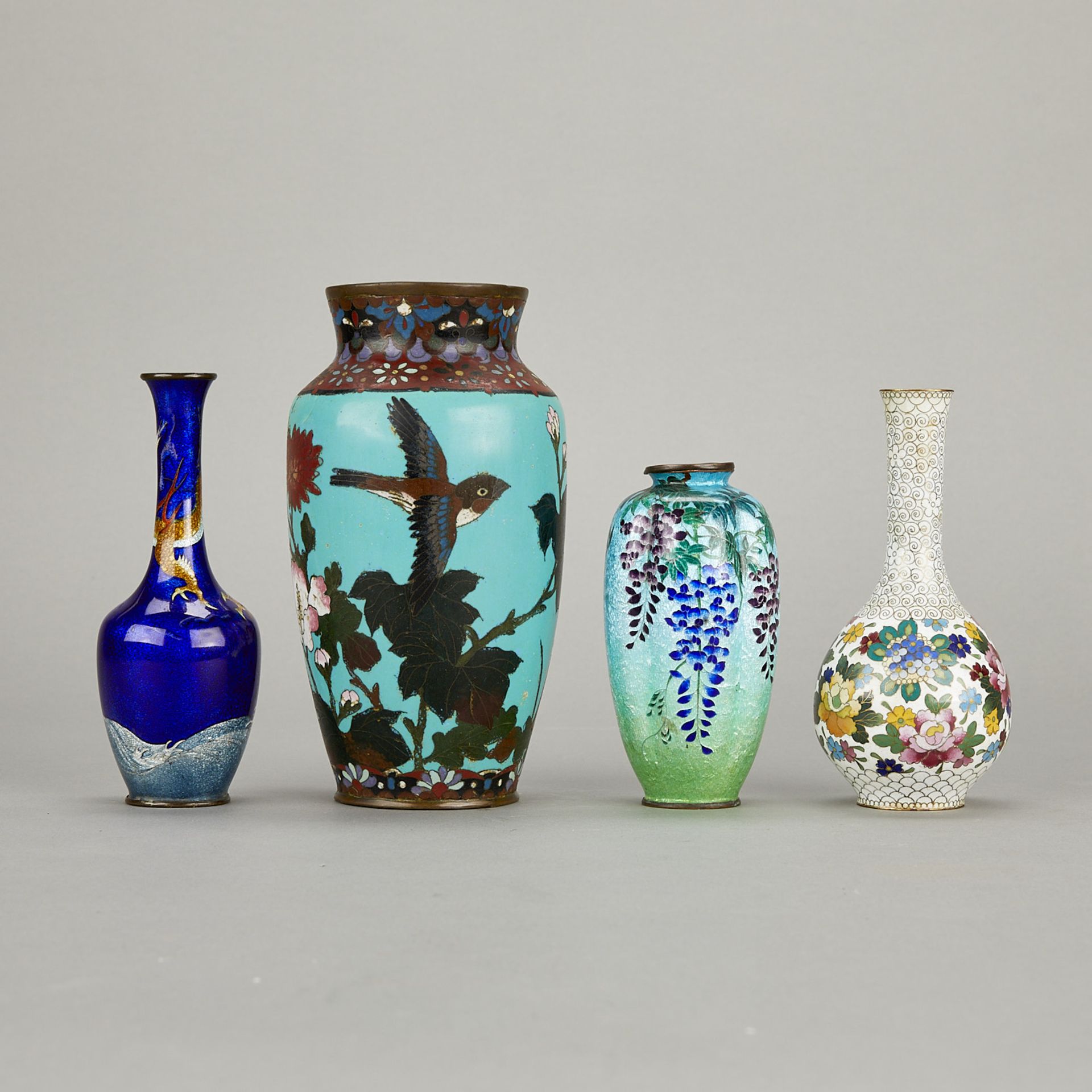 4 Antique Japanese Cloisonne Vases