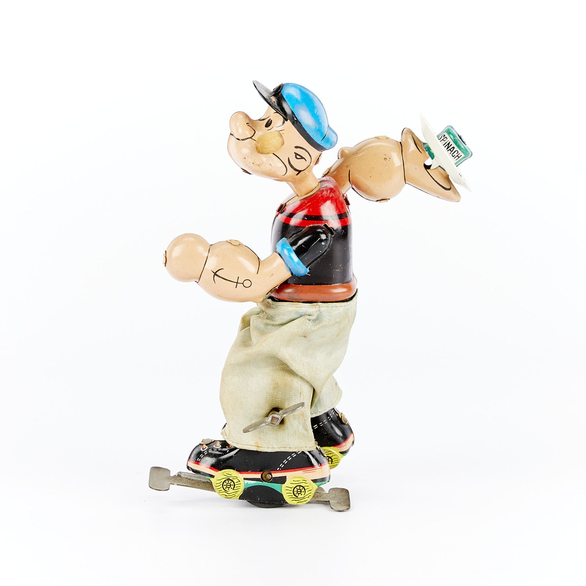 Marx Linemar Tin Wind-up Popeye Roller Skates Toy - Image 3 of 9
