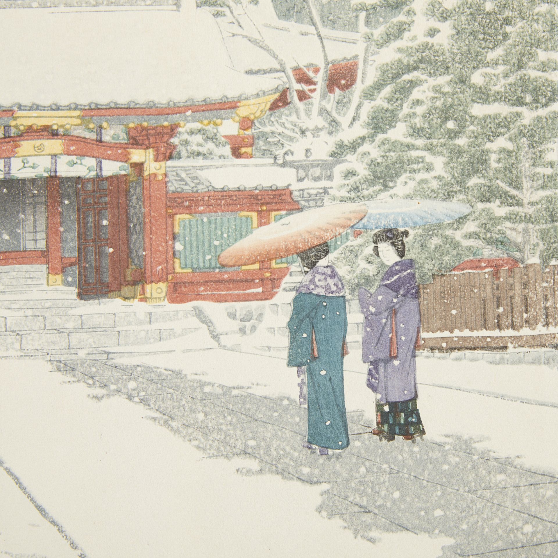Hasui Kawase "Snow at Hie Shrine Tokyo" Woodblock - Bild 4 aus 6