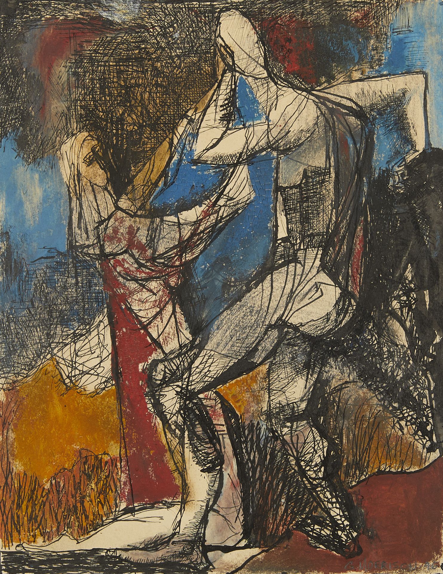 George Morrison Figural Mixed Media on Paper 1946