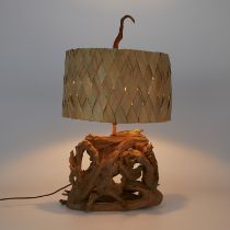 MCM Driftwood Table Lamp with Palm Leaf Shade
