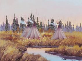 Ron Bailey "Three Teepees" Painting 1980