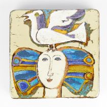 Querubim Lapa Head with Bird Ceramic Tile