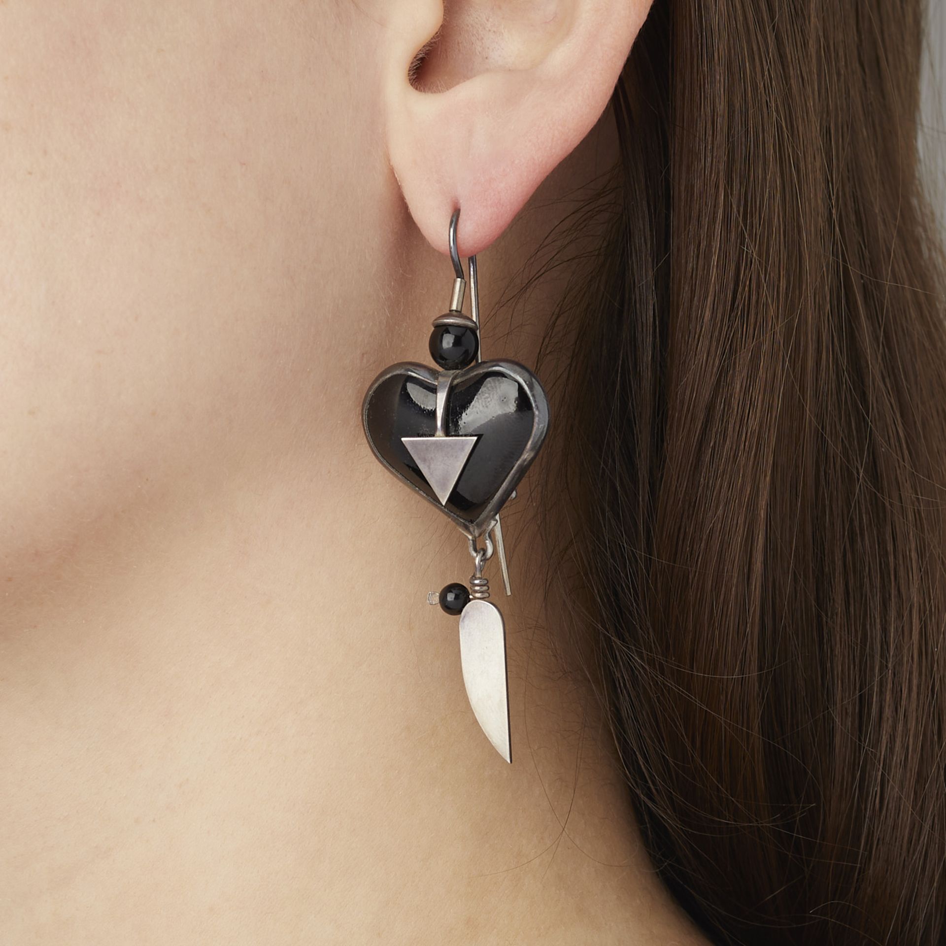 Pair of Heinz Brummel Onyx Heart-Shaped Earrings - Image 2 of 6