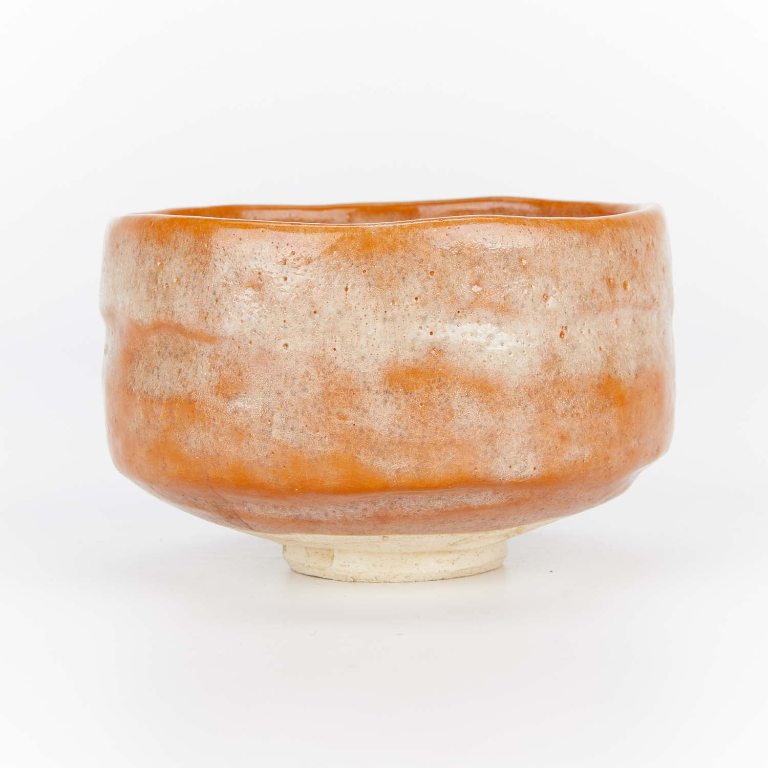 Japanese Orange Raku Chawan Tea Bowl w/ Box - Image 5 of 11