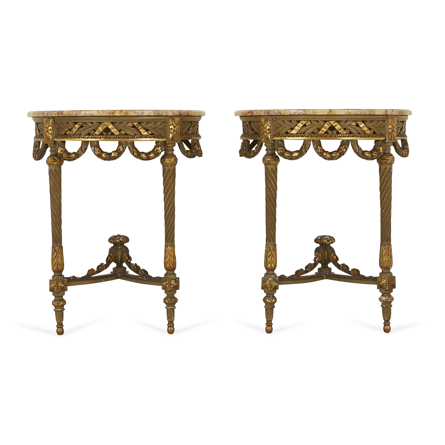 Pr French Louis XVI Style Demilune Hall Tables - Image 5 of 22