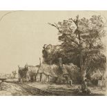 Aft. Rembrandt "Landscape with 3 Cottages" Etching