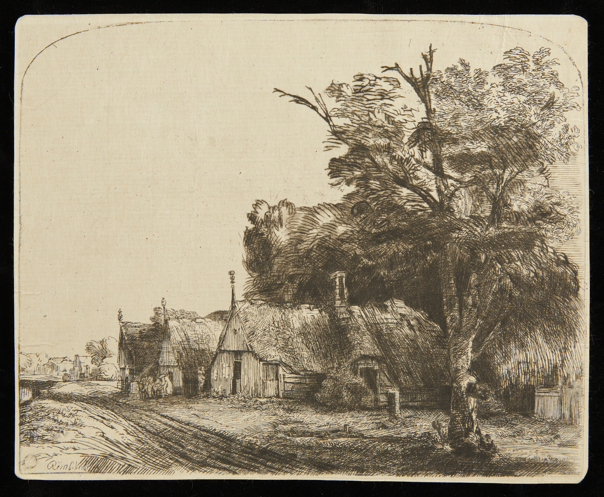 Aft. Rembrandt "Landscape with 3 Cottages" Etching - Image 3 of 6