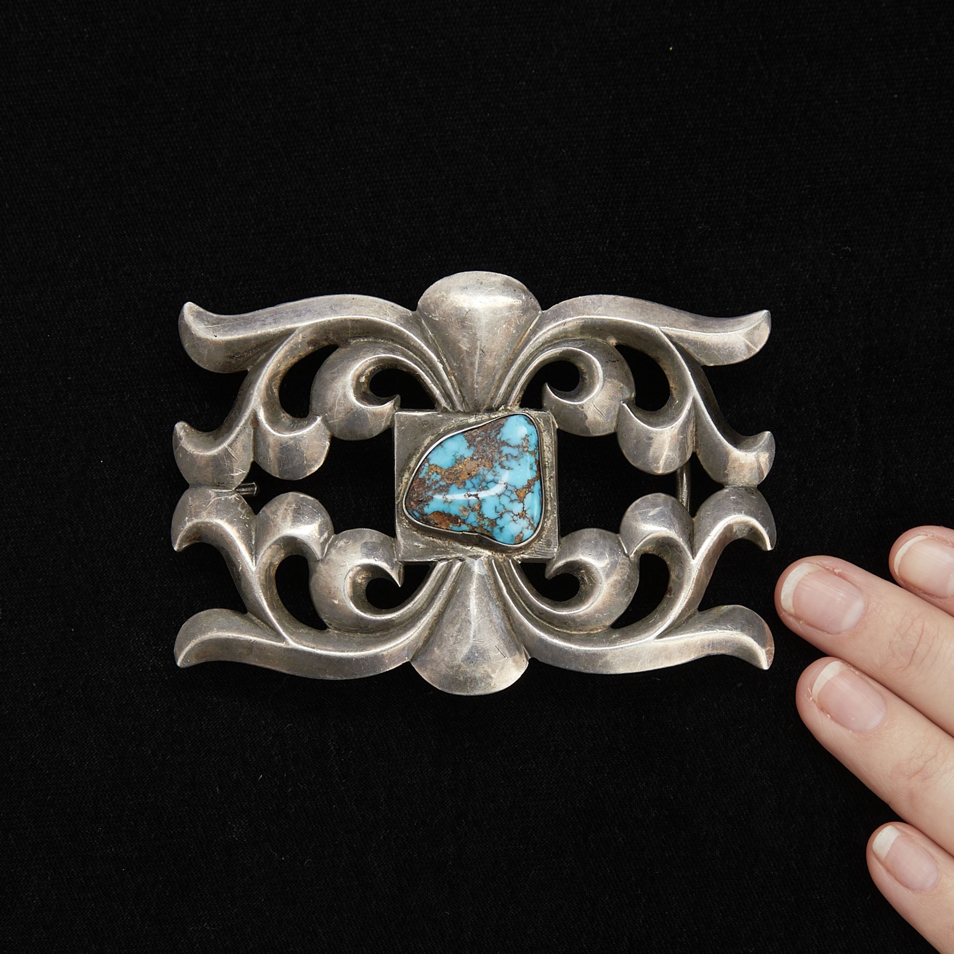 Large Sandcast Buckle w/ Turquoise - Image 2 of 7