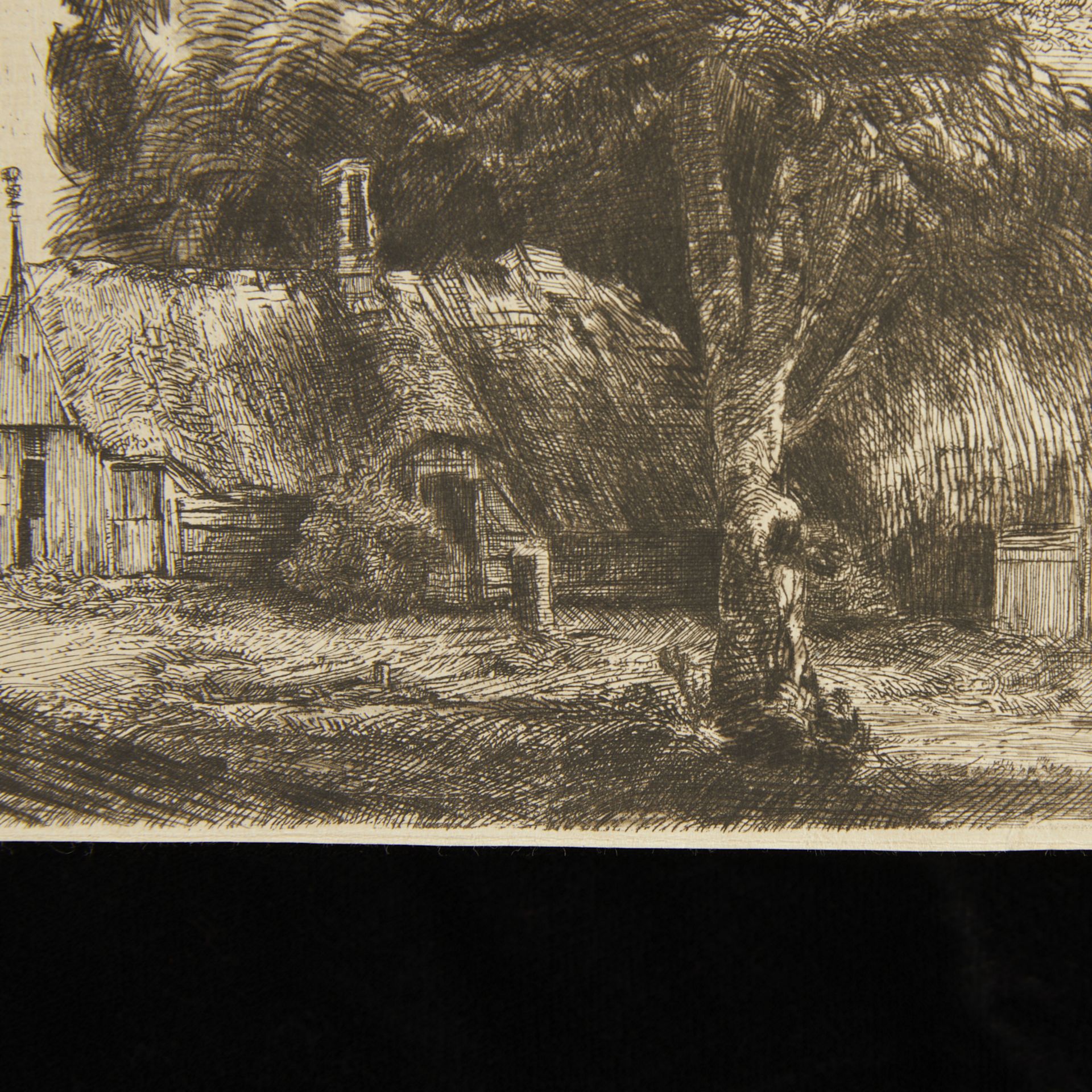 Aft. Rembrandt "Landscape with 3 Cottages" Etching - Image 5 of 6