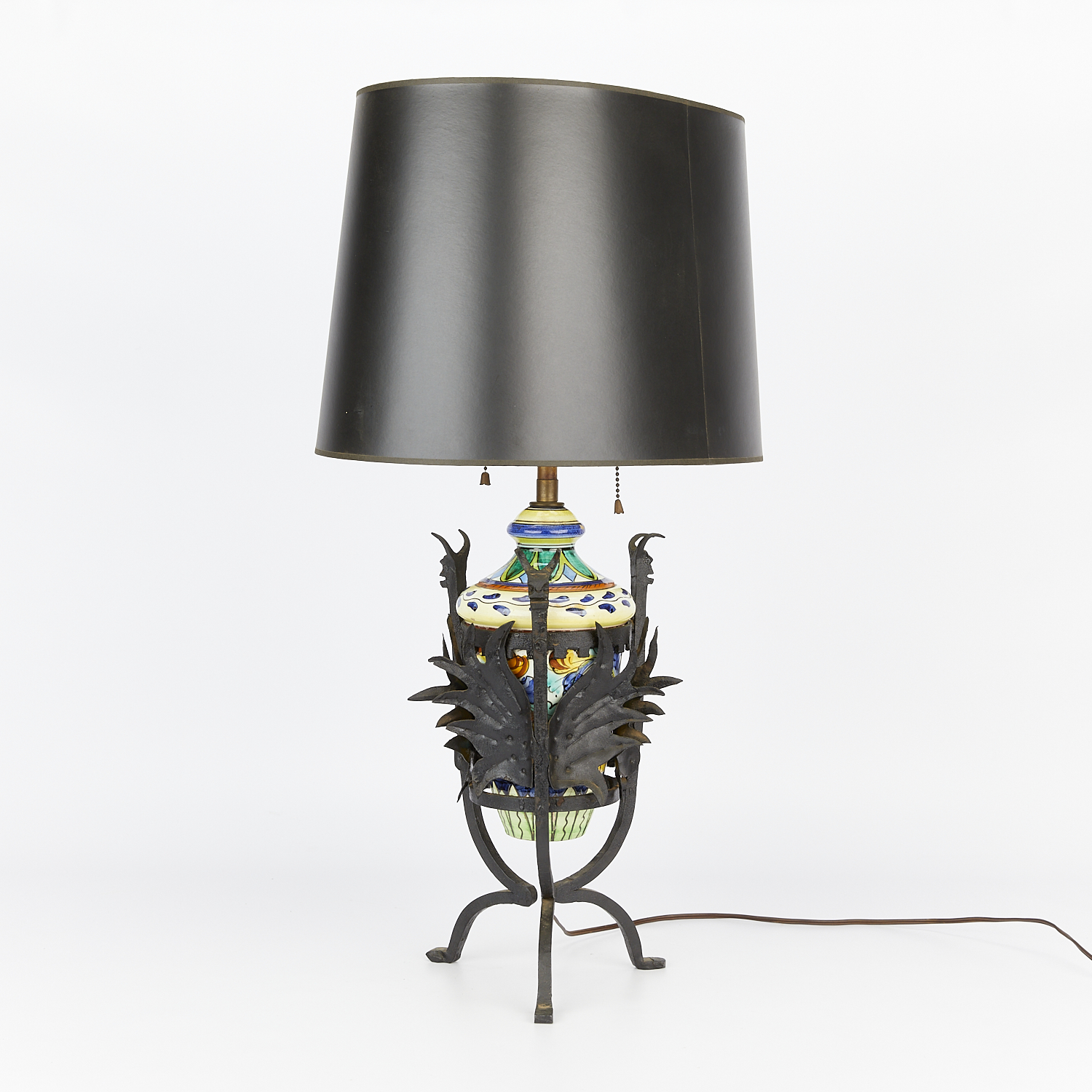 Italian Ceramic Vase Lamp w/ Iron Stand - Image 3 of 15