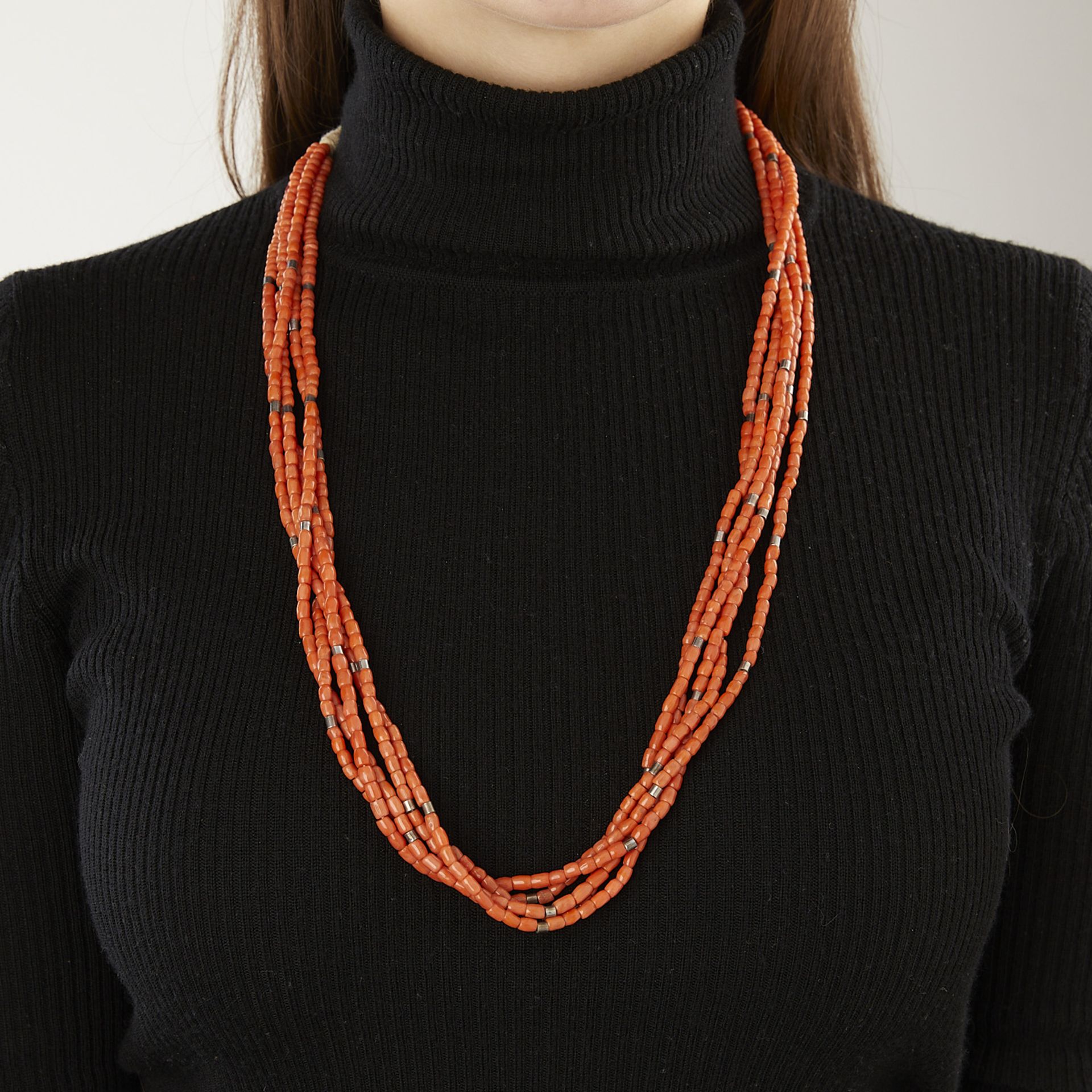 Five Strand Coral Heishi Necklace - Image 2 of 7