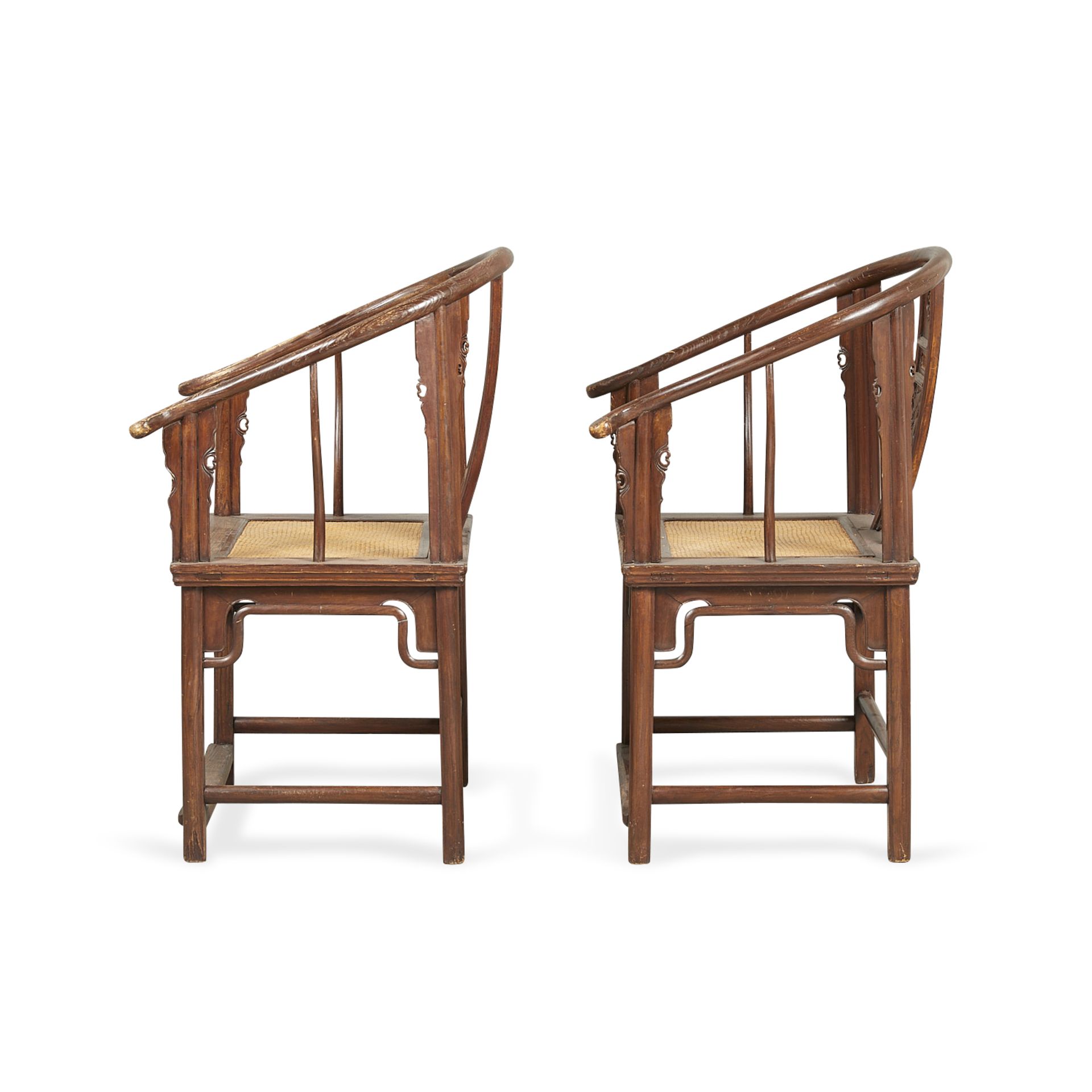 Pair Chinese Elm Horseshoe Back Quanyi Chairs - Image 6 of 20