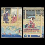 Pair of Kunisada "Genji Monogatari" Woodblocks