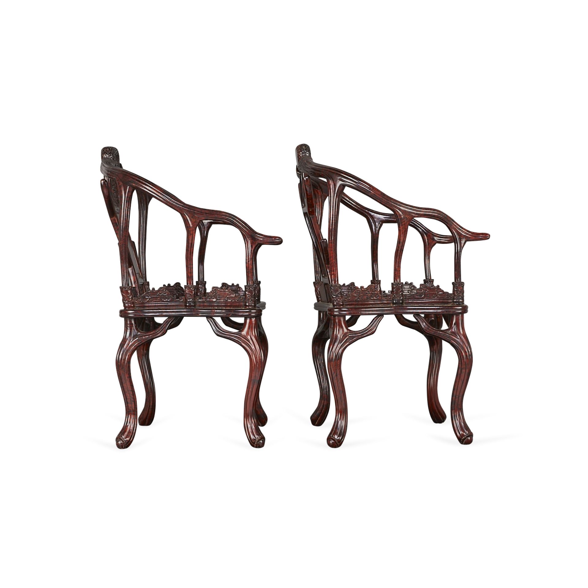 Set 3 Chinese Burl Chairs & Table w/ Faux Antler - Bild 6 aus 28