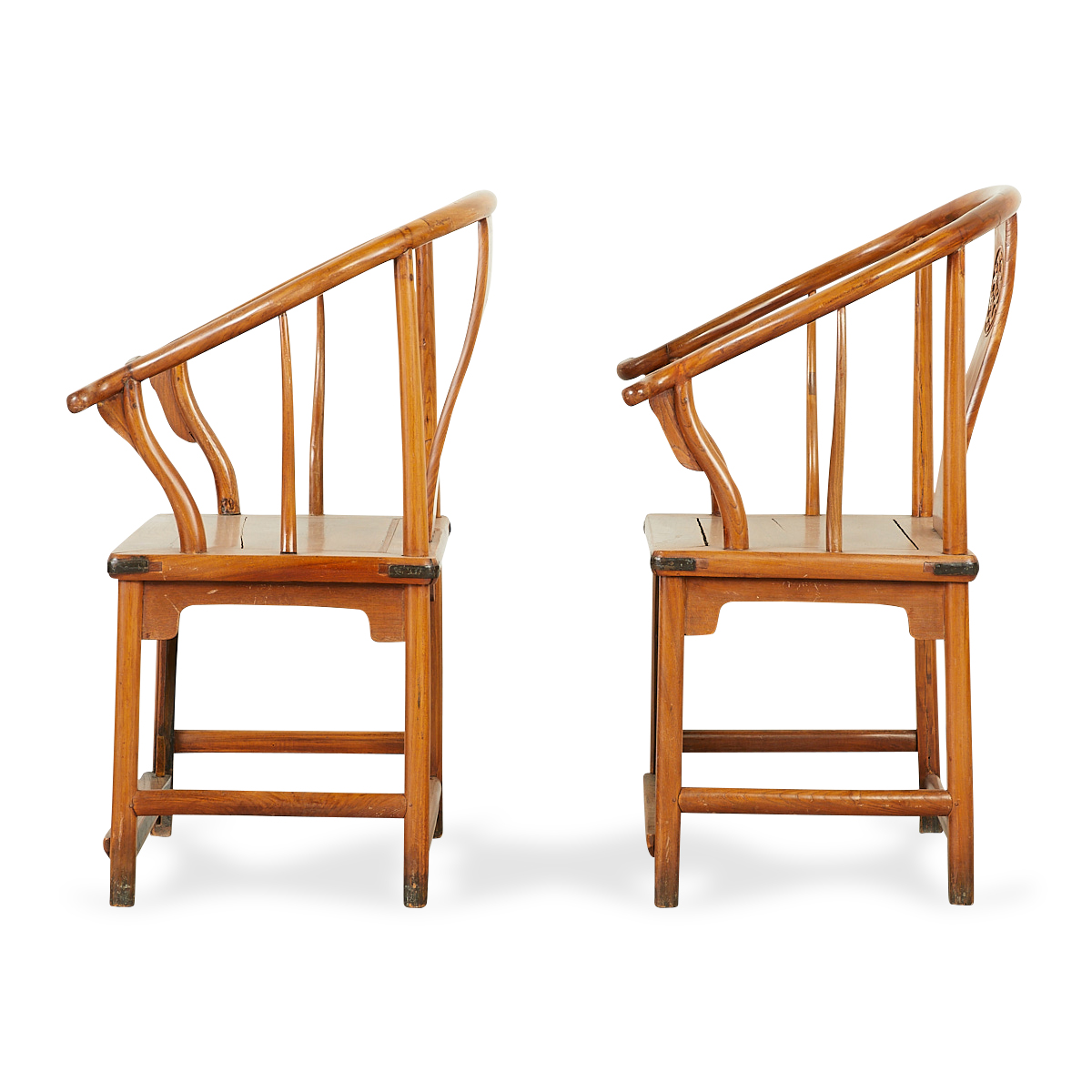 Pair of Chinese Elm Wood Horseshoe Back Armchairs - Image 14 of 14
