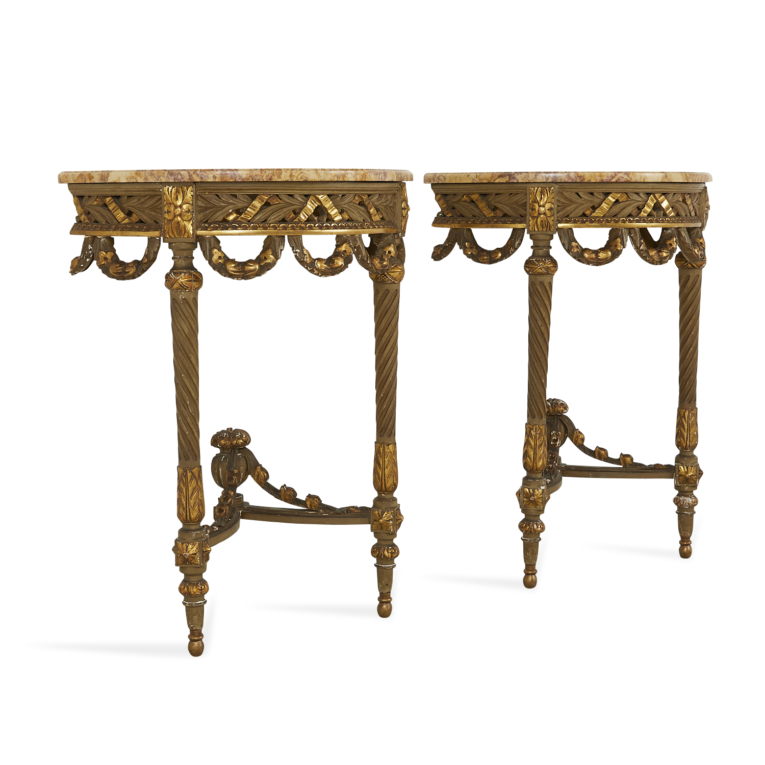Pr French Louis XVI Style Demilune Hall Tables - Image 4 of 22